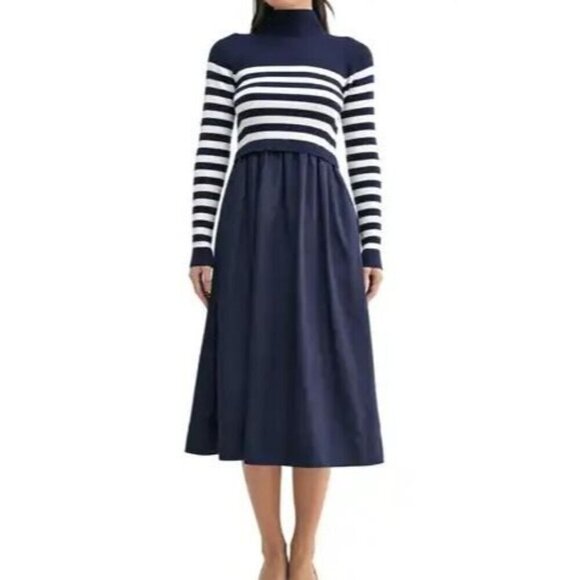 Mila Mae Dresses & Skirts - Mila Mae Women's Dress Long Sleeve Midi Navy Blue Sweater Full Skirt Medium NWOT